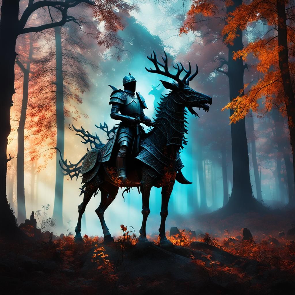 Knight in Haunted Graveyard with Dragon Silhouette