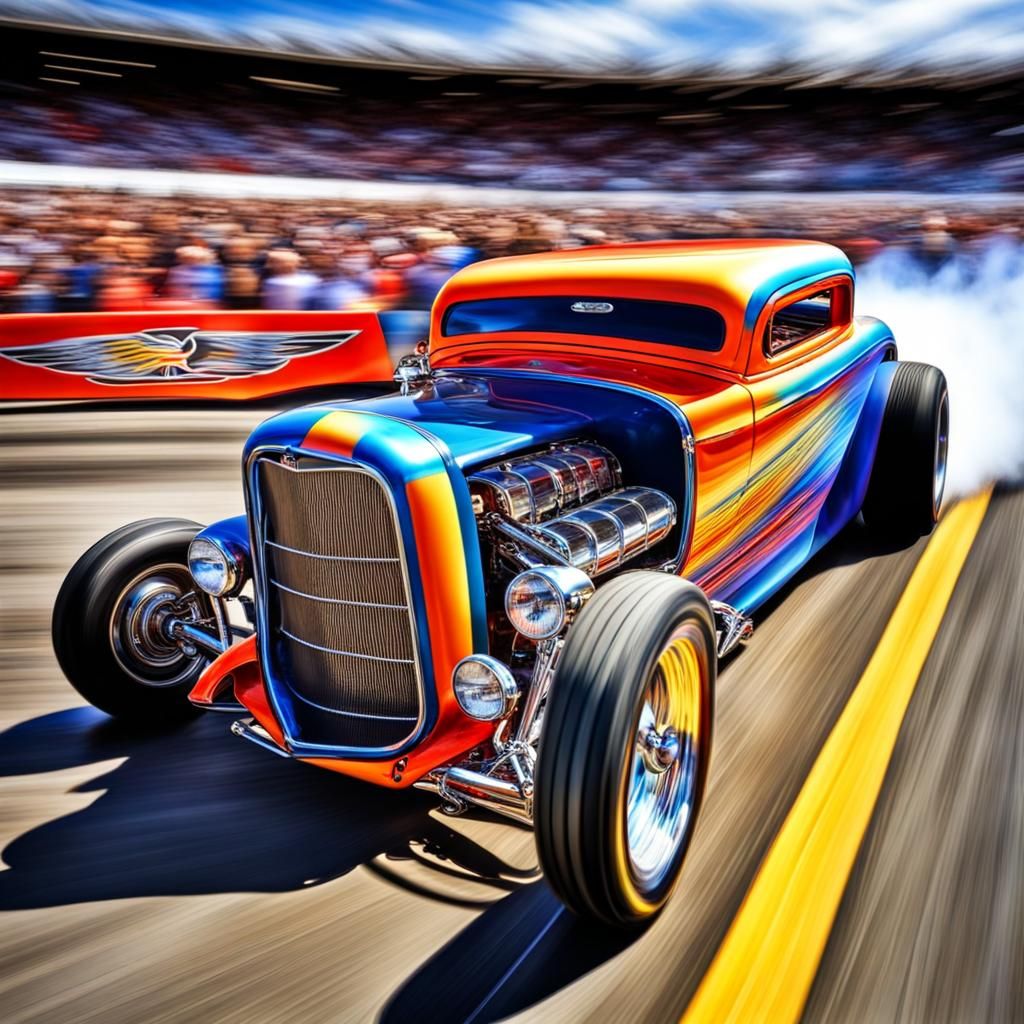 Retro American Hotrod Drag Racing in Vivid Colors