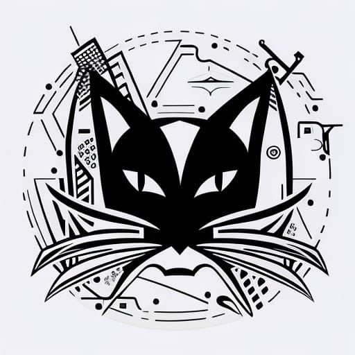 Monochrome Vector Logo of Cat and Circuits