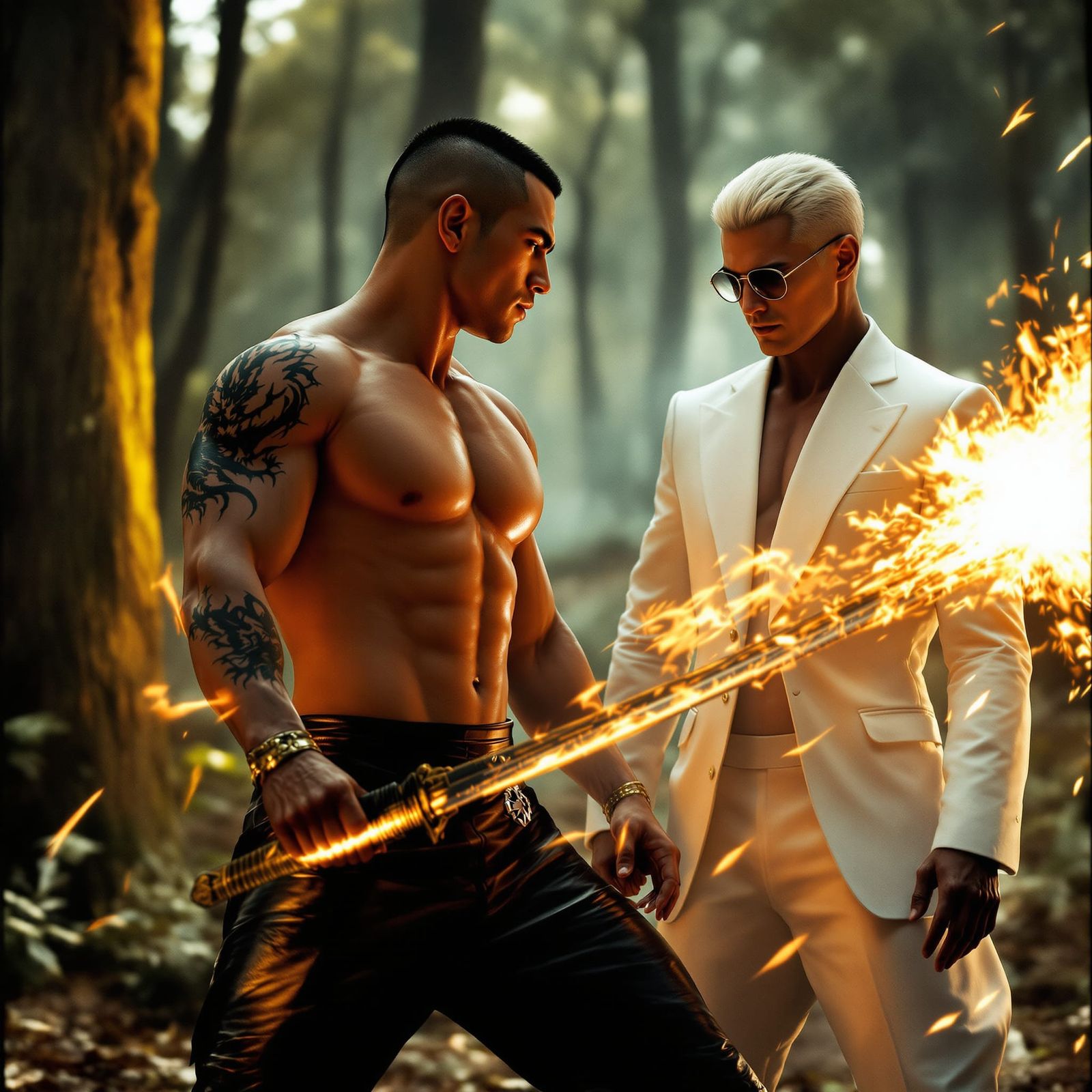 Men in Forest Await Battle, Cinematic Film Still