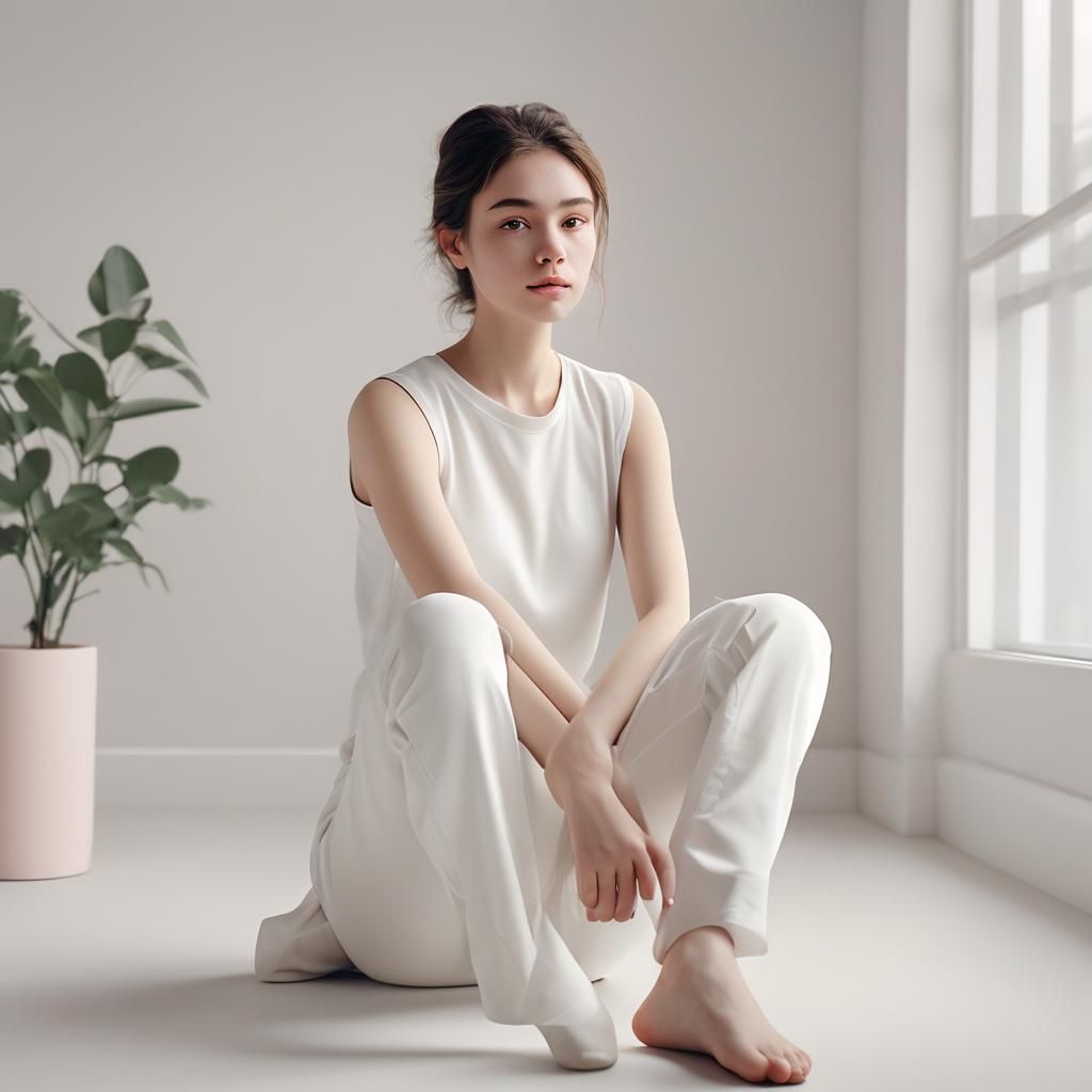 Minimalist Digital Art: Person in White Room