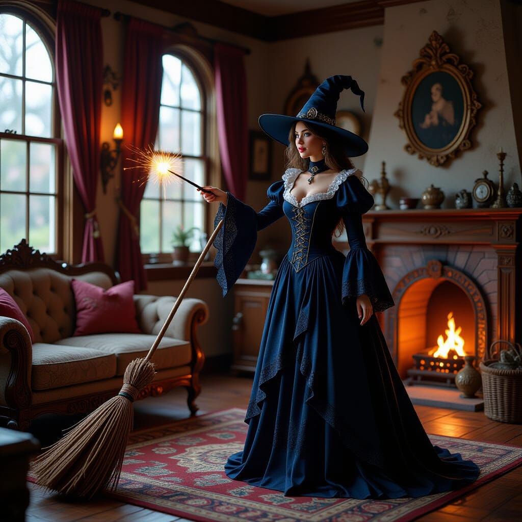 Gothic Witch in Cozy Cottage - Detailed Matte Painting