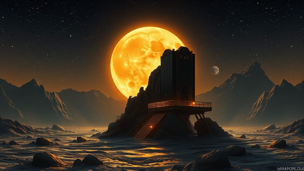 Gold and Black Vaporwave Moon Landing