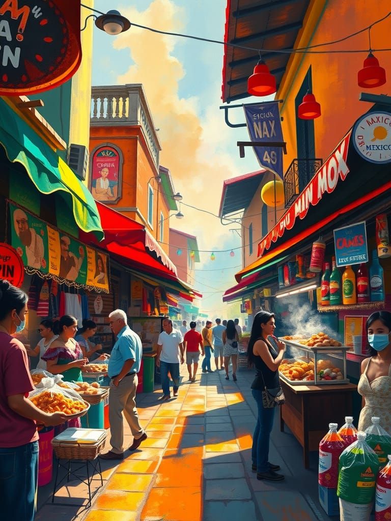 Vibrant Mexican Street Food Market: Digital Art