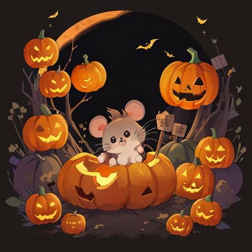 Cute Mouse Halloween Pumpkin Scene