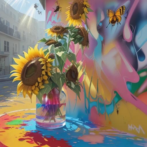 Luminous Sunflower Bouquet in Airbrush Style