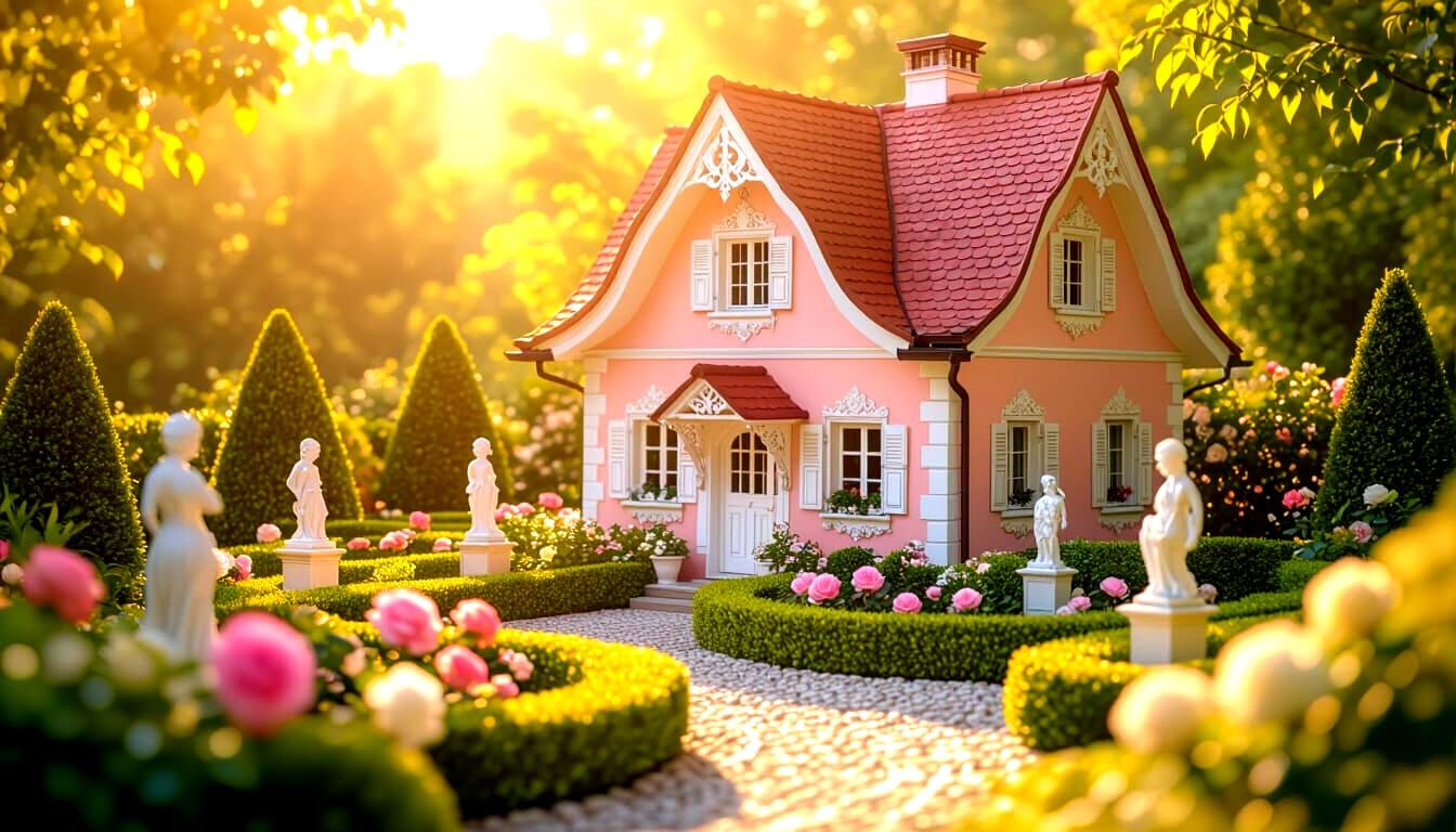 German Rococo Cottage in Pastel Pink and Gold