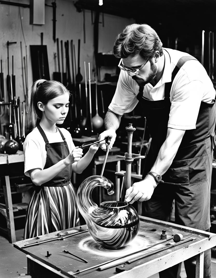 Glassblowing Master Trains Young Apprentice