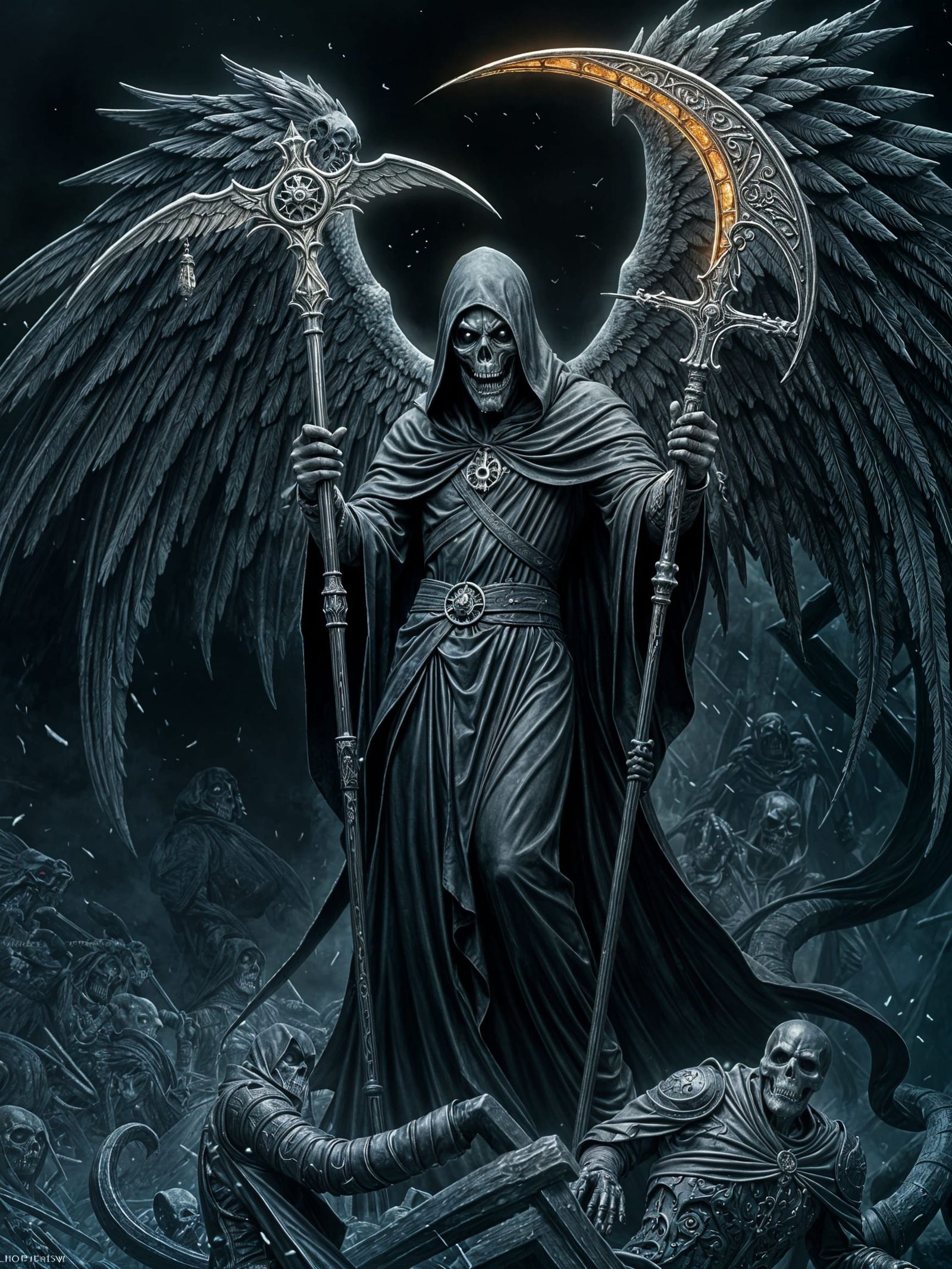 Cyberpunk Grim Reaper Concept Art in Anime Style