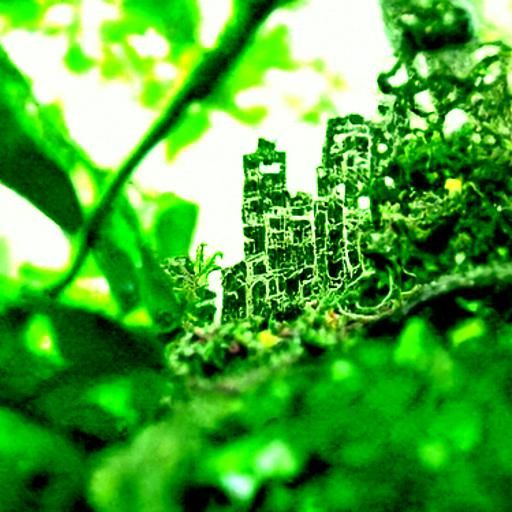 Overgrown Cityscape: Vines and Moss Take Over