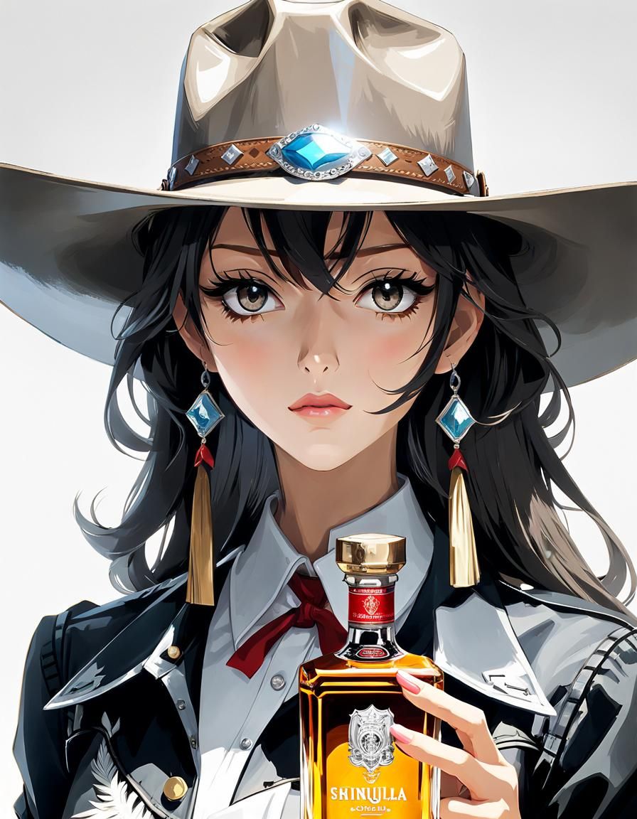 Anime Cowgirl with Tequila in Video Game Art Style