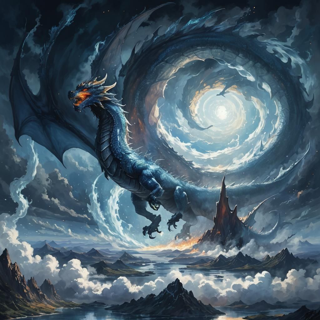 Majestic Dragon Soaring in a Fantasy Sky