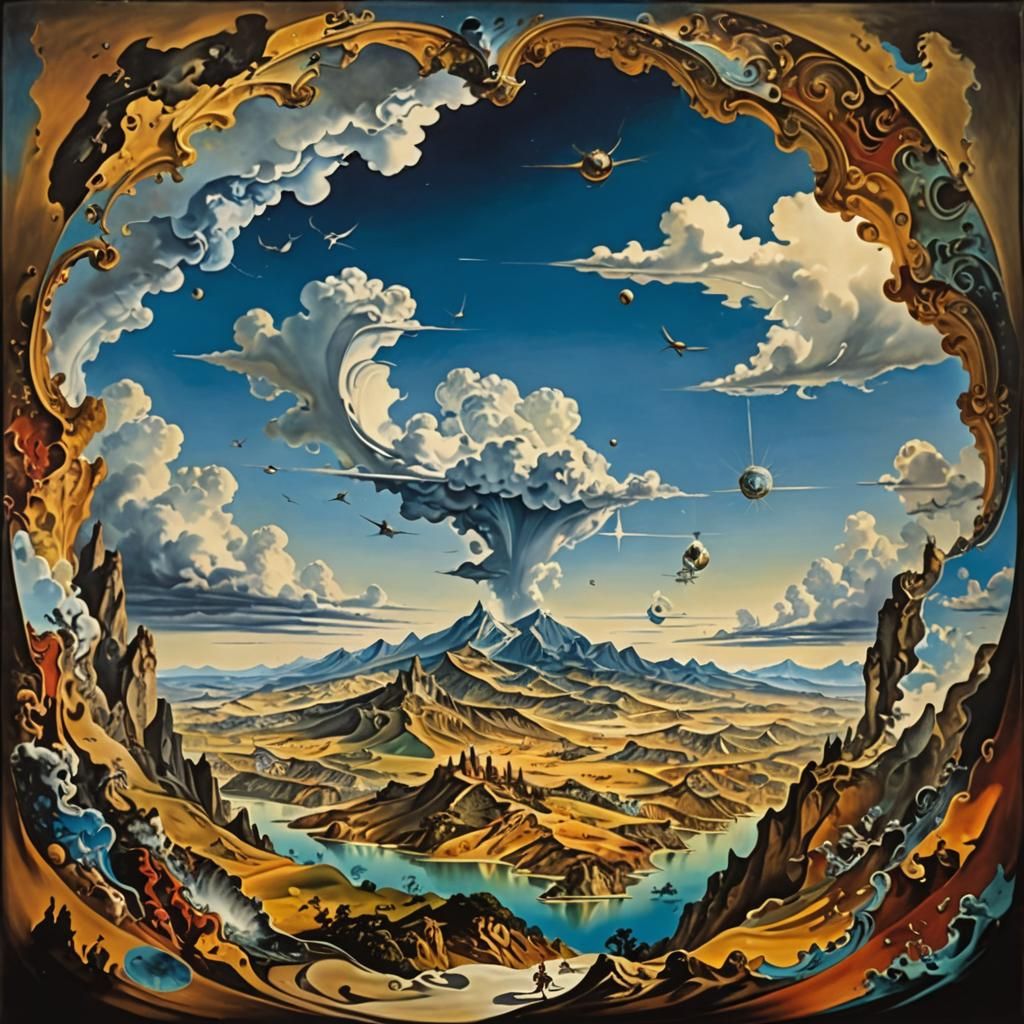 Surreal Volcano Landscape in Dali Style