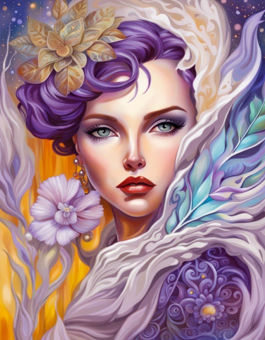 Libra Goddess with Purple Hair in Graffiti Art