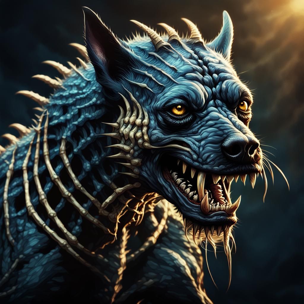 Dark Fantasy Hound with Bioluminescent Tendrils