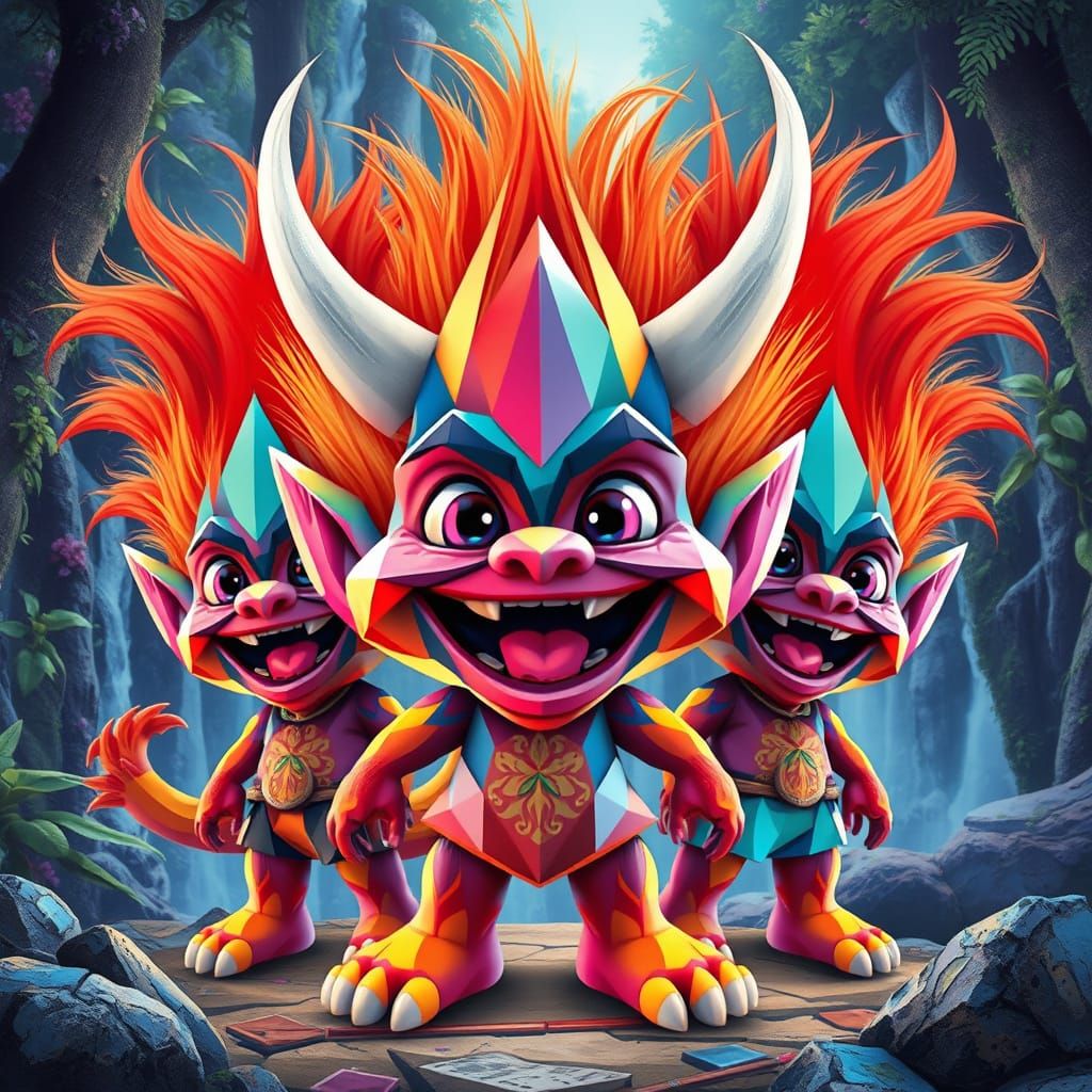 Naughty whimsical stylized funny Trolls like monsters
