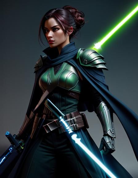 Green-Skinned Jedi Warrior with Blue Lightsaber
