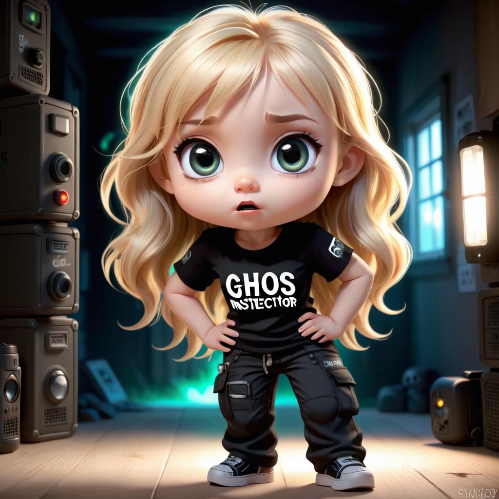 Sweet Chibi Ghost Hunter in Haunted House: 3D Art