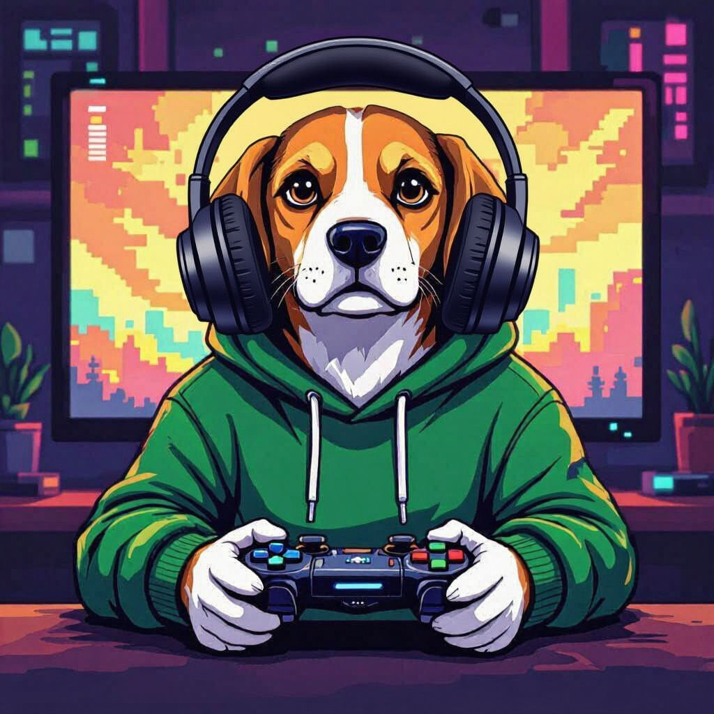 Beagle Gamer in Green Hoodie