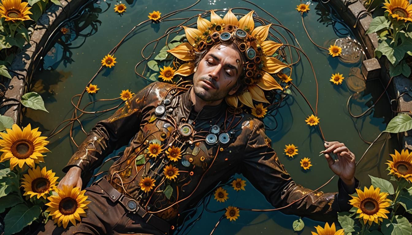 Man in Exotic Costume in Surreal City Park