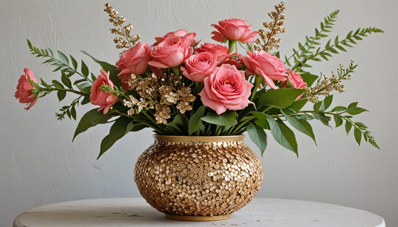 Sequined Floral Arrangement in a Vintage vase