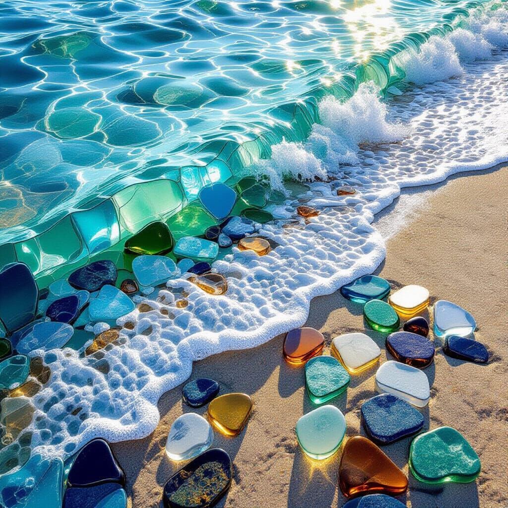 Sea Glass Mosaic of Ocean Waves