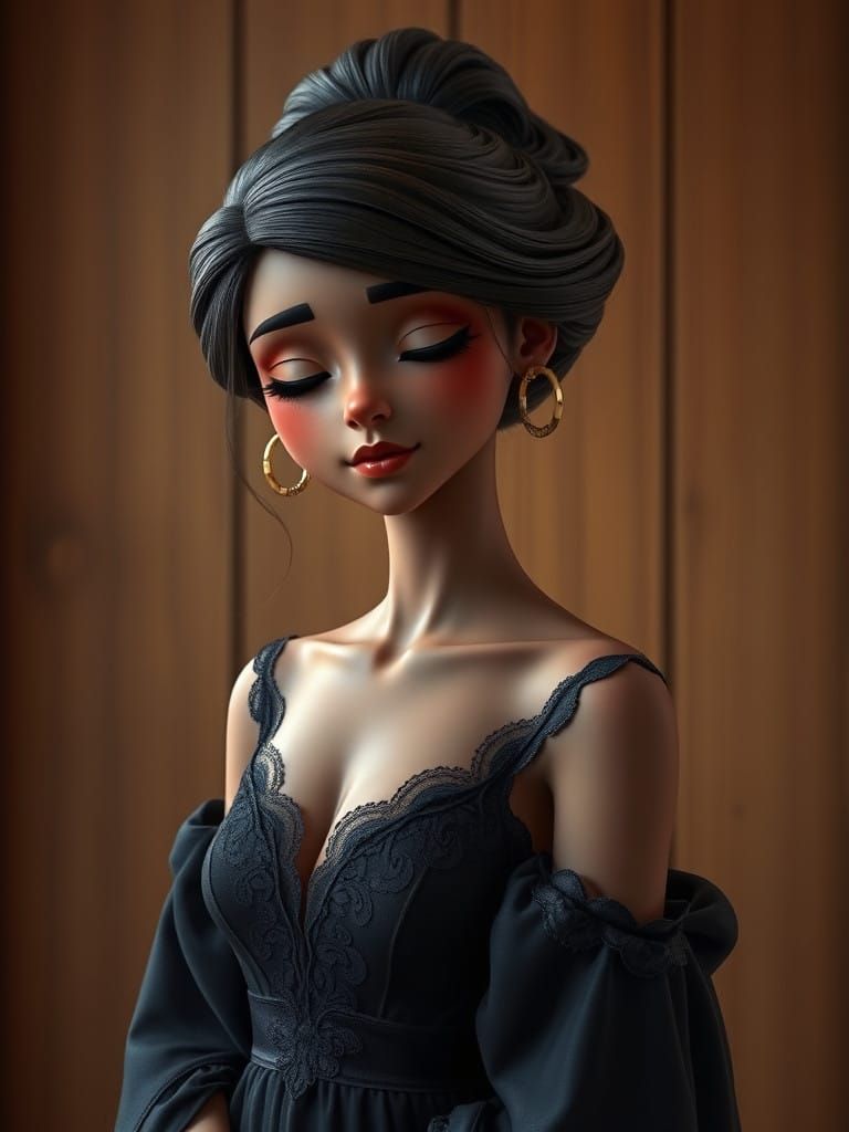 Elegant Brown Princess in Serene Contemplation