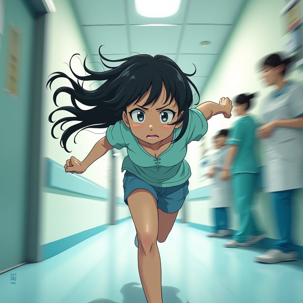 Hinata Hyuga Sprints Through Hospital Hallway in Anime-Inspi...