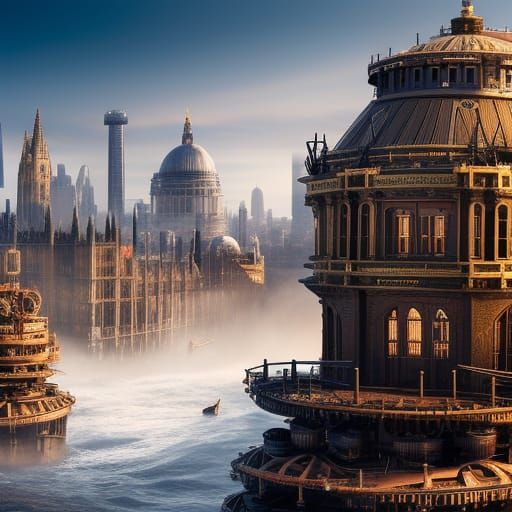 Steampunk London on Wheels in 16k Resolution