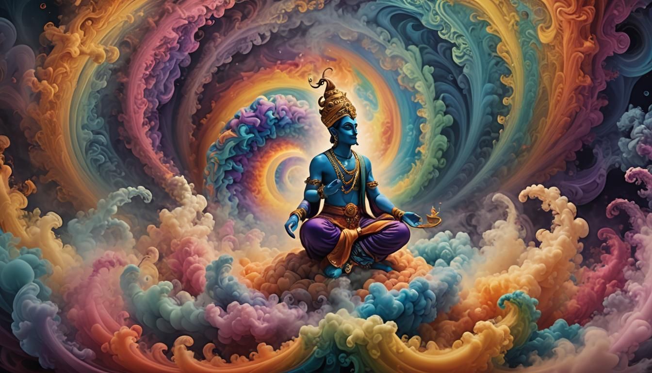 Aladdin's Genie in Rainbow Smoke Swirls