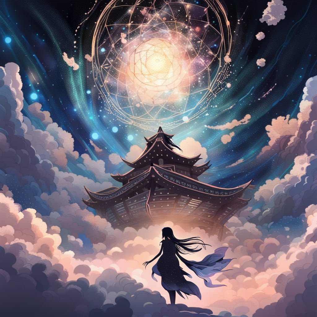 Ethereal Cosmic Gods Realm in Ukiyo-e Style