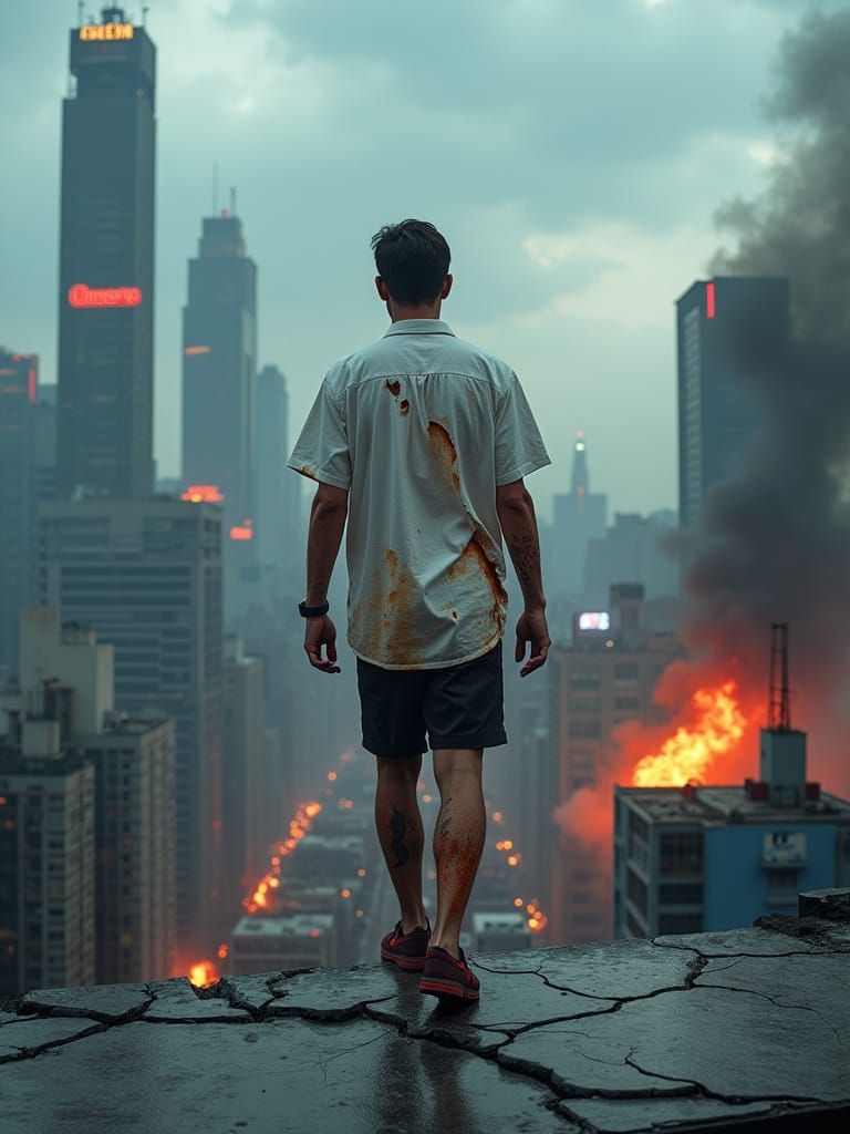 Burning Cityscape: A Dystopian Vision