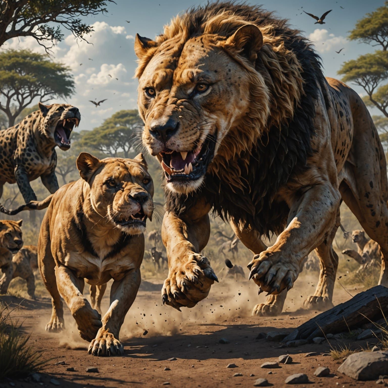 Epic Beast Battle in a Fantastical Wild Landscape