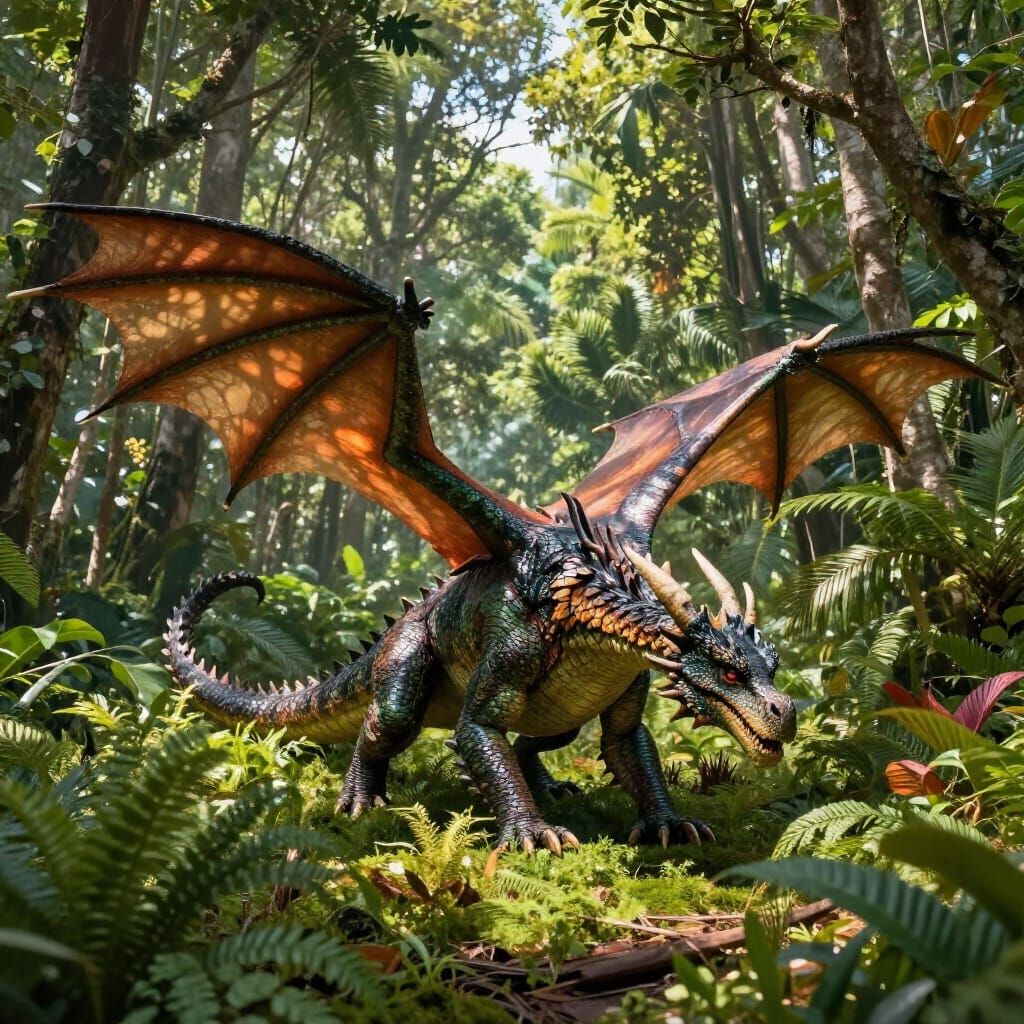 Realistic Dragons Flying in Lush Amazon Rainforest