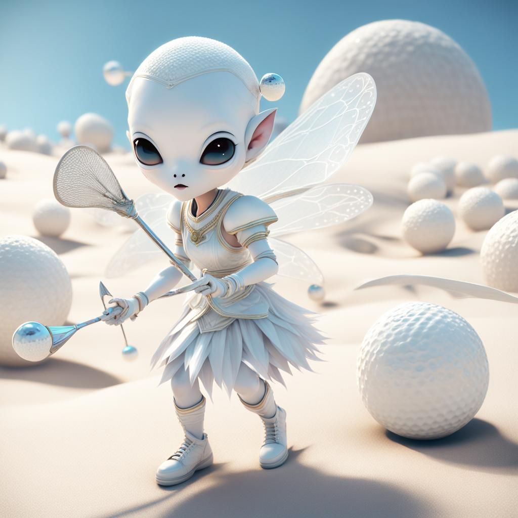 Gorgeous Alien Fairy Hits Gold Ball: 3D Game Art