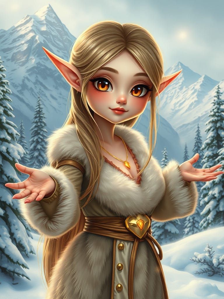 Kawaii Anime Waifu Portrait in Winter Fur Outfit