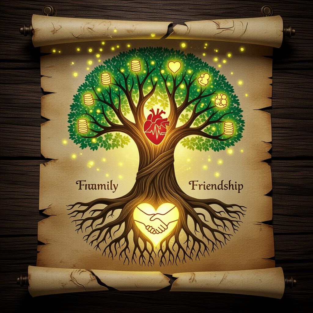 Fantasy Book Cover: Glowing Tree of Life on Ancient Parchmen...