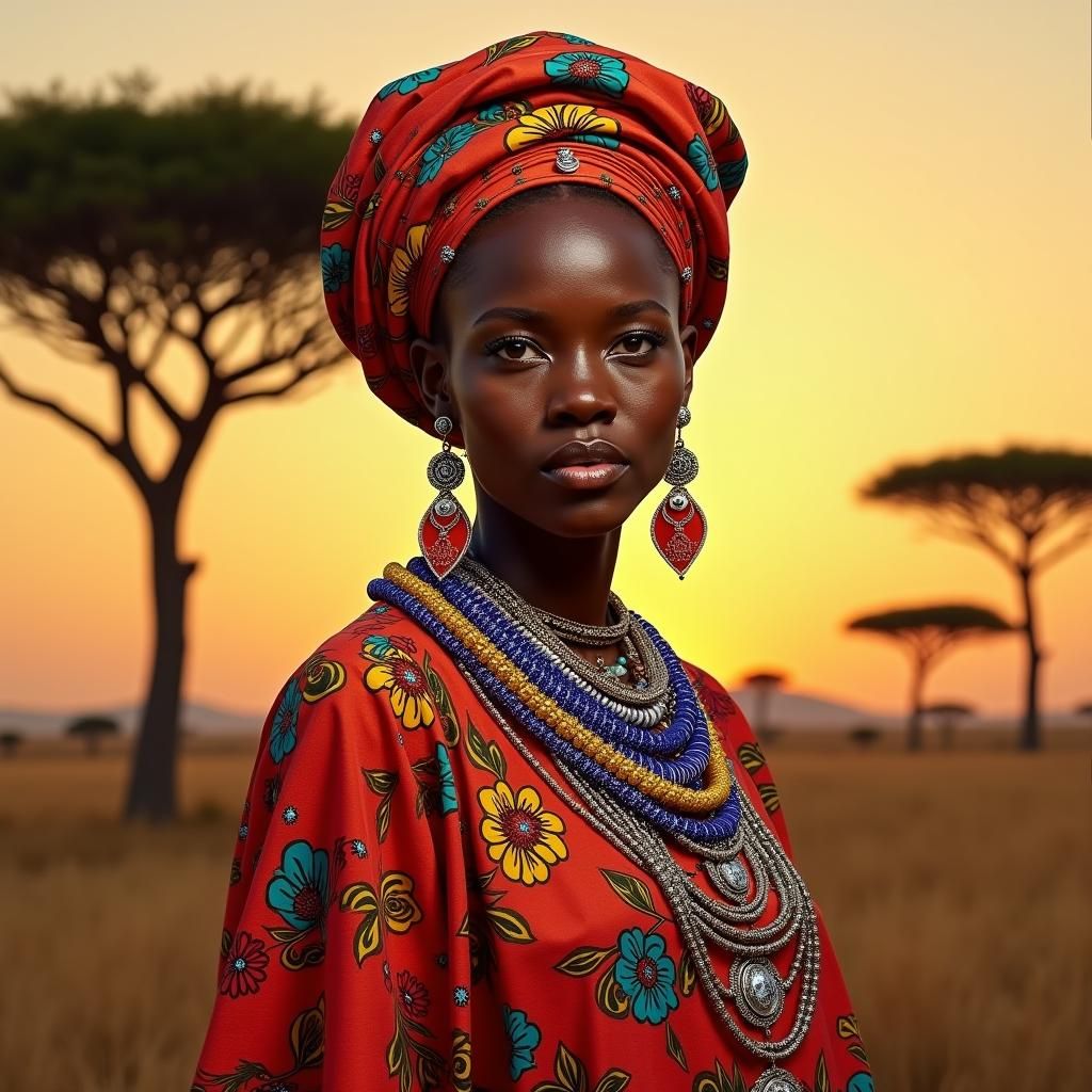Kenyan Woman in Maasai Attire, Regal Portrait
