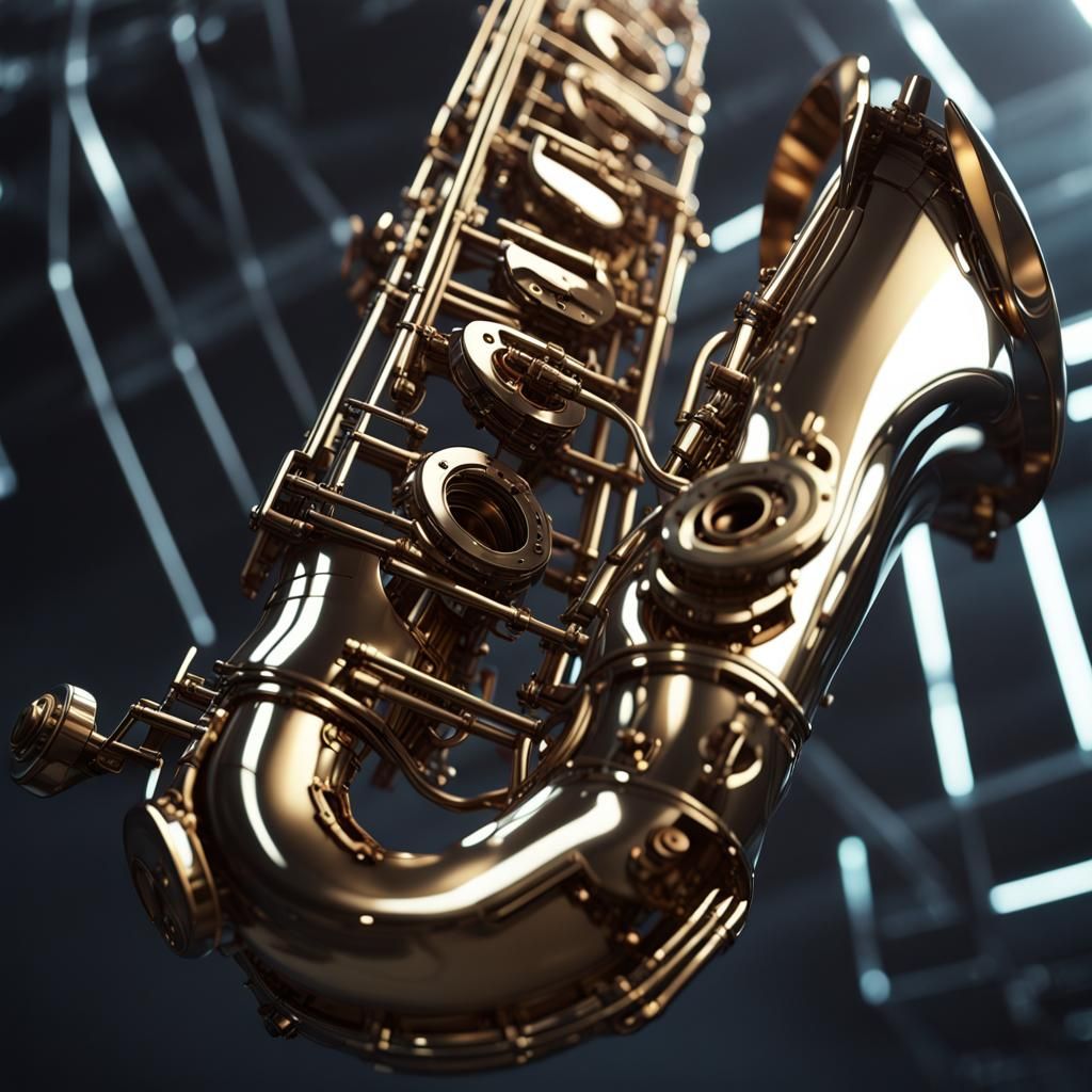 Futuristic Sci-Fi Saxophone with Intricate Mech Details