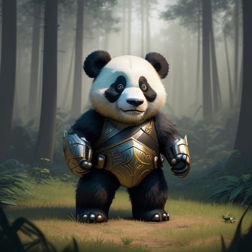 Pixar-Style Panda Knight in Whimsical Forest