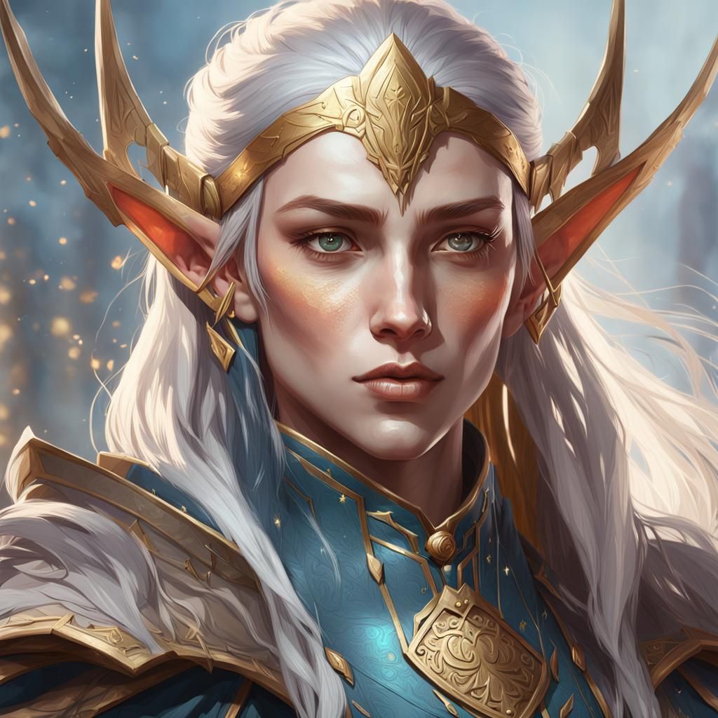 High Elf Cleric Portrait in Hyperdetailed Style
