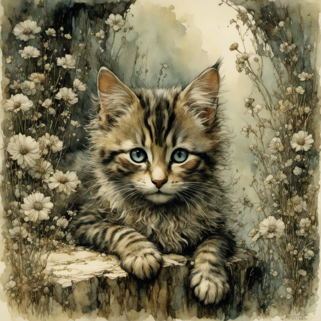 Whimsical Feline Portrait in Vintage Style