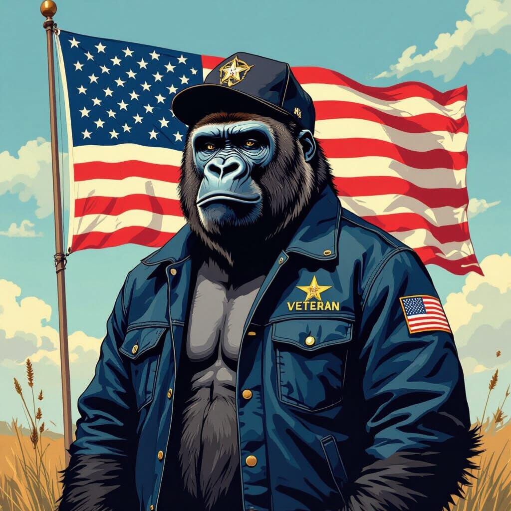 Gorilla Navy Veteran Illustration in Stylized Digital Art