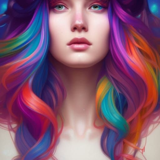 Rainbow Haired Goddess of Starlight Portrait