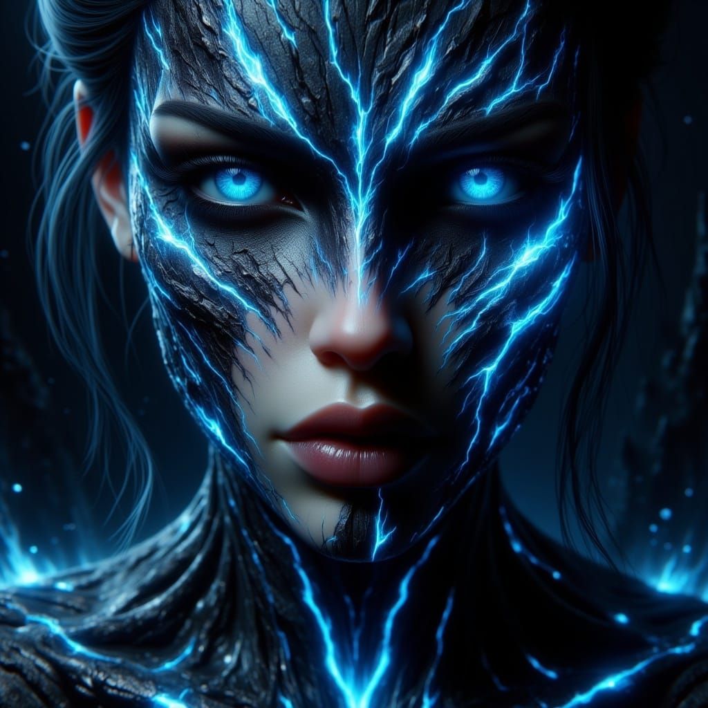 Sinister Woman with Blue Cracks, in Bisley Style