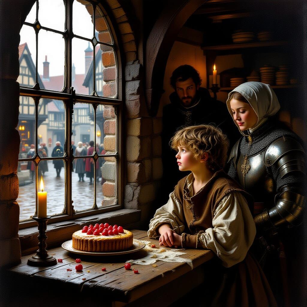 Medieval Boy Longing for Cake, Rembrandt Style