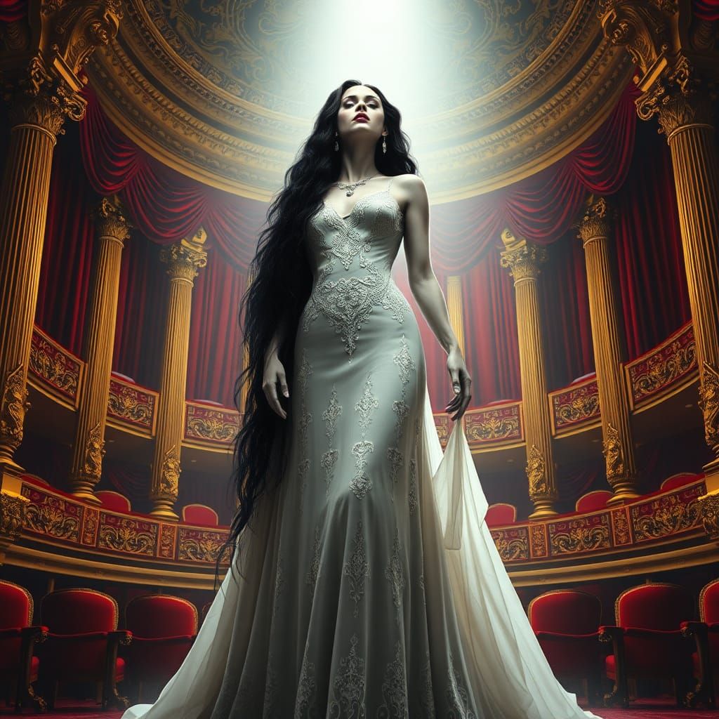 La Llorona as Opera Diva in Charcoal Rendering