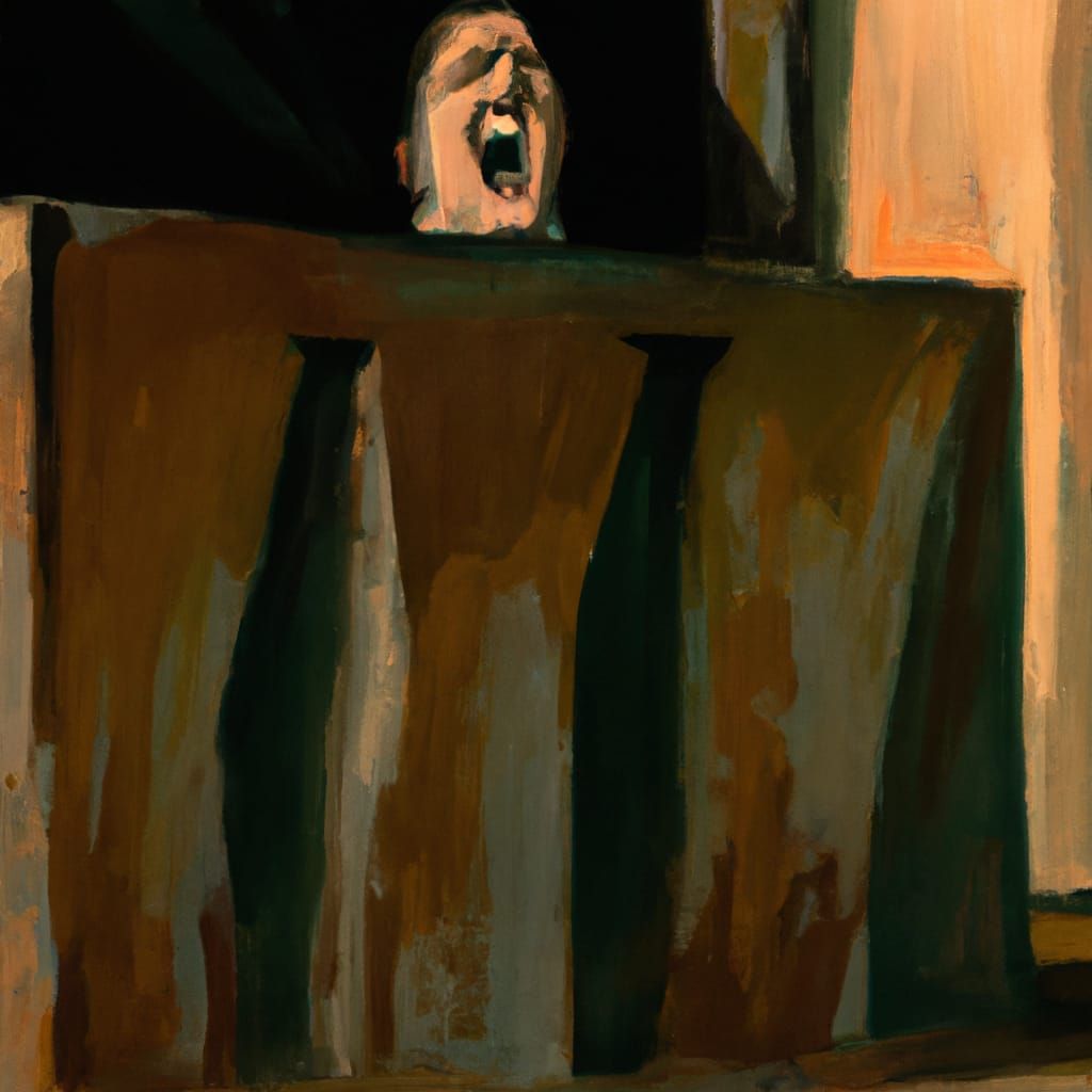 Furious Dictator Screaming in Bunker as Edward Hopper Painti...
