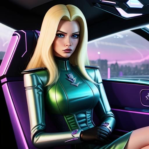 Cyberpunk Lady Penelope in Flying Rolls-Royce