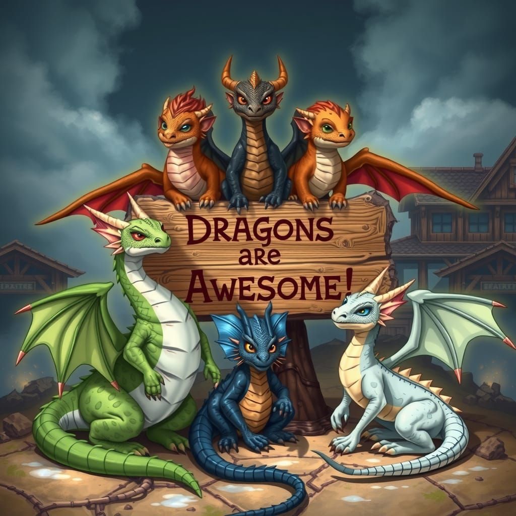 Epic Dragons Gather Around an Ancient Sign in a Fantastical ...